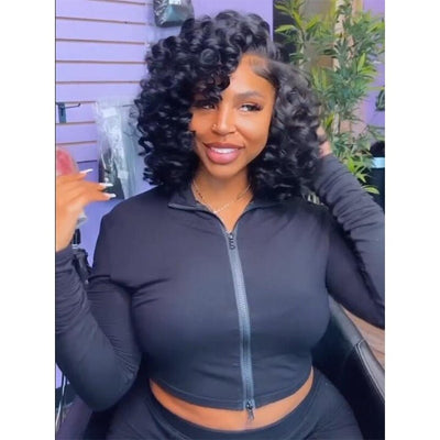 Bouncy Curly Bob Human Hair Wigs Beginner Friendly Glueless Lace Front Wig 180% Density - Geeta Hair - GeetaHair