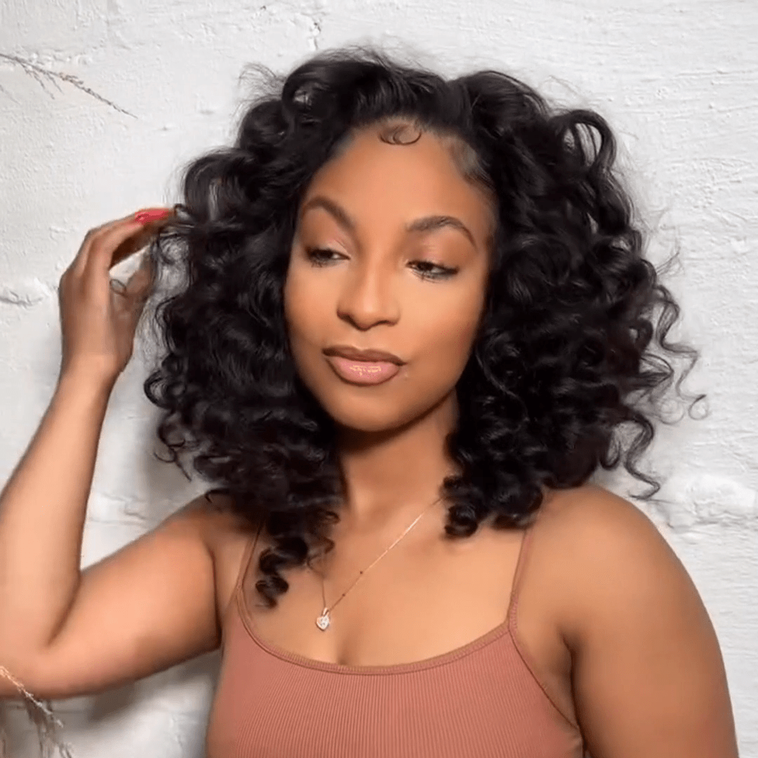 Loose Bouncy Curly Lace Front Wigs 13x4 Short Curly Bob Human Hair Wig Pre Plucked - GeetaHair