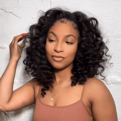 Loose Bouncy Curly Lace Front Wigs 13x4 Short Curly Bob Human Hair Wig Pre Plucked - GeetaHair