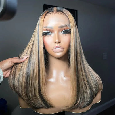 Straight Bob Wig Human Hair Highlight Balayage HD Lace Front Wigs Human Hair Pre Plucked - GeetaHair