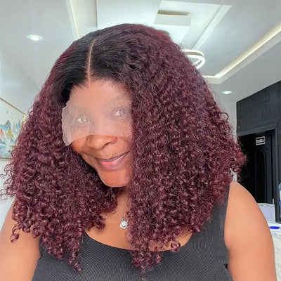 1B/99J Short Curly Bob Lace Front Wigs 13x4 Burgundy Lace Frontal Wigs Wine Red Glueless Pre Plucked - GeetaHair