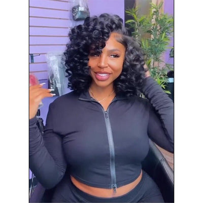 Bouncy Curly Bob Human Hair Wigs Beginner Friendly Glueless Lace Front Wig 180% Density - Geeta Hair - GeetaHair