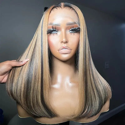 Straight Bob Wig Human Hair Highlight Balayage HD Lace Front Wigs Human Hair Pre Plucked - GeetaHair