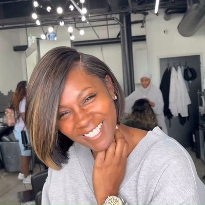 Geeta Brown Highlight Side Part Short Bob Wig Glueless Straight Lace Front Human Hair Wigs Pre Plucked - GeetaHair