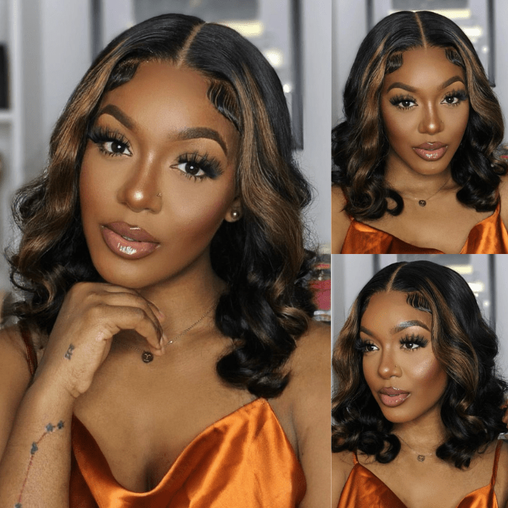 Highlight Honey Blonde Body Wavy 13x4 Lace Front Short Bob Wig Glueless Human Hair Wig - Geeta Hair - GeetaHair