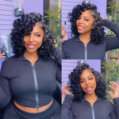 Bouncy Curly Bob Human Hair Wigs Beginner Friendly Glueless Lace Front Wig 180% Density - Geeta Hair - GeetaHair