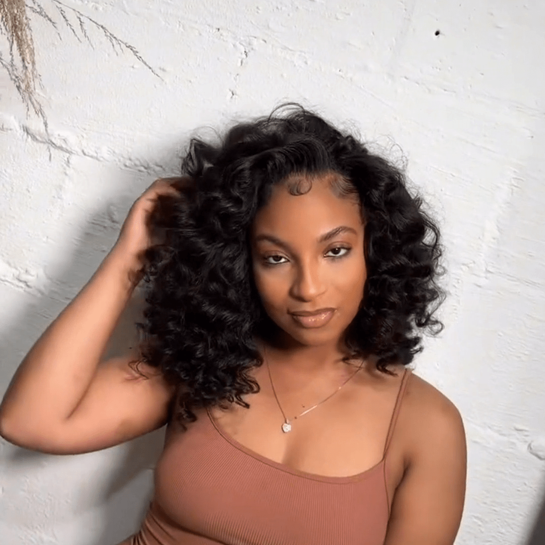 Loose Bouncy Curly Lace Front Wigs 13x4 Short Curly Bob Human Hair Wig Pre Plucked - GeetaHair
