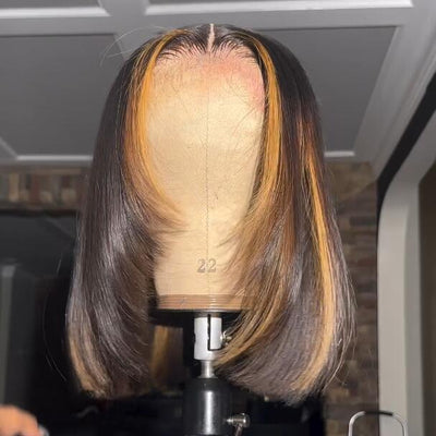 Tax Return Sale Layer Cut Glueless Wigs Ombre Highlight Straight Bob Human Hair Wigs 13x4 Lace Front Wigs - GeetaHair