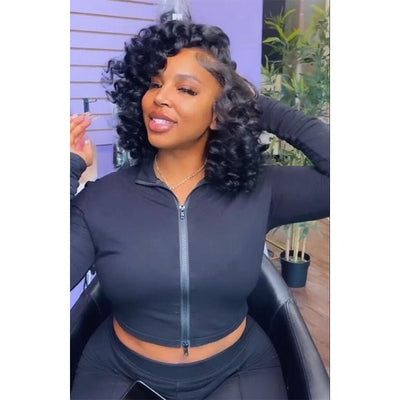 Bouncy Curly Bob Human Hair Wigs Beginner Friendly Glueless Lace Front Wig 180% Density - Geeta Hair - GeetaHair