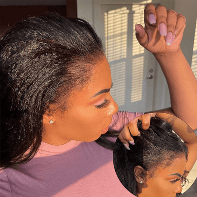 Flash Sale 60% Off Type 4C Natural Edges Kinky Straight 4x4 Invisible Lace Human Hair Wigs With Kinky Baby Hairline - Geeta Hair - GeetaHair