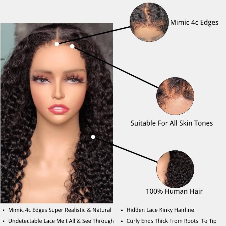 Afro Kinky Curly Type 4C Hairline Kinky Edge 13x4 HD Lace Front Wig 250% Density - Geeta Hair - GeetaHair