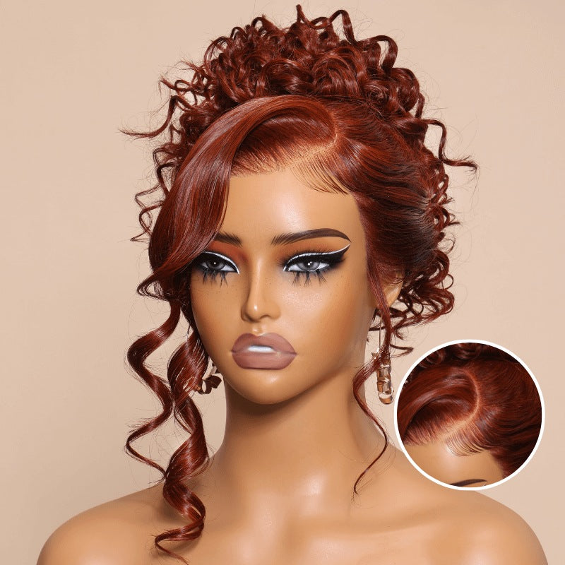 Geeta Reddish Brown Color 3D Body Wave 13x4 Lace Front Wig Put on and Go Invisi Drawstring Wig