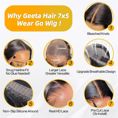 Wear Go Glueless Straight Pre Cut HD Transaparent Lace Human Hair Wigs With Breathable Cap Air Wig-Geeta Hair