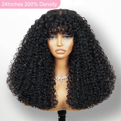 Middle Part Curly Hair Wig With Bang Lace Wig 100% Unprocessed Virgin Hair Wigs For Women - GeetaHair