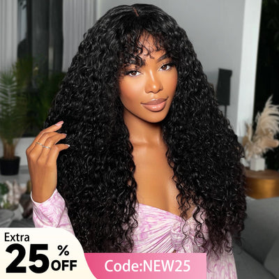Middle Part Curly Hair Wig With Bang Lace Wig 100% Unprocessed Virgin Hair Wigs For Women - GeetaHair