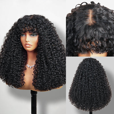 Middle Part Curly Hair Wig With Bang Lace Wig 100% Unprocessed Virgin Hair Wigs For Women - GeetaHair