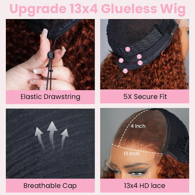 Geeta Reddish Brown 13x4 Lace Frontal Glueless Kinky Curly Invisi Drawstring Put On And Go Colored Wig - GeetaHair