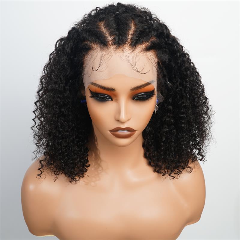 Braided Kinky curly Human Hair HD Lace Front Wig Glueless Curly Wigs For Woman - GeetaHair