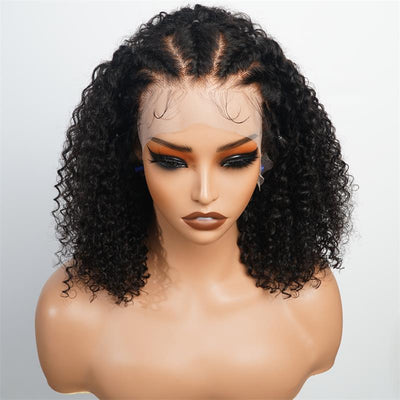 Braided Kinky curly Human Hair HD Lace Front Wig Glueless Curly Wigs For Woman - GeetaHair