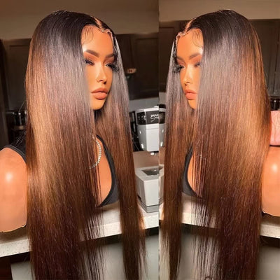 Geeta Brown Straight Glueless Wigs T1B/2/4 Ombre 13X4 Lace Front Wig Human Hair Pre Plucked - GeetaHair