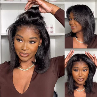 Geeta 7x5 Lace Yaki Straight Glueless Put On And Go Short Bob Wig 13x4 Lace Frontal Invisi Drawstring Flash Sale - GeetaHair