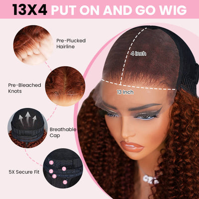 Geeta Reddish Brown 13x4 Lace Frontal Glueless Kinky Curly Invisi Drawstring Put On And Go Colored Wig - GeetaHair