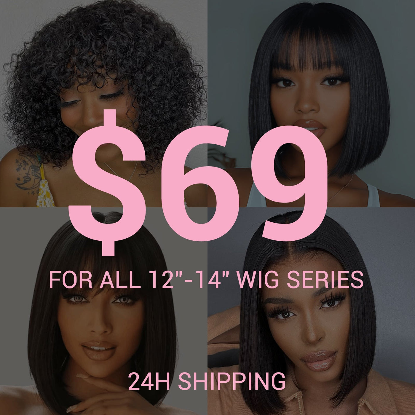 24H Shipping | $69 14 Inches Bob Wig Lace Front Wig / Wigs With Bang Value $109 Human Hair Falsh Sale Subscriber Only - GeetaHair