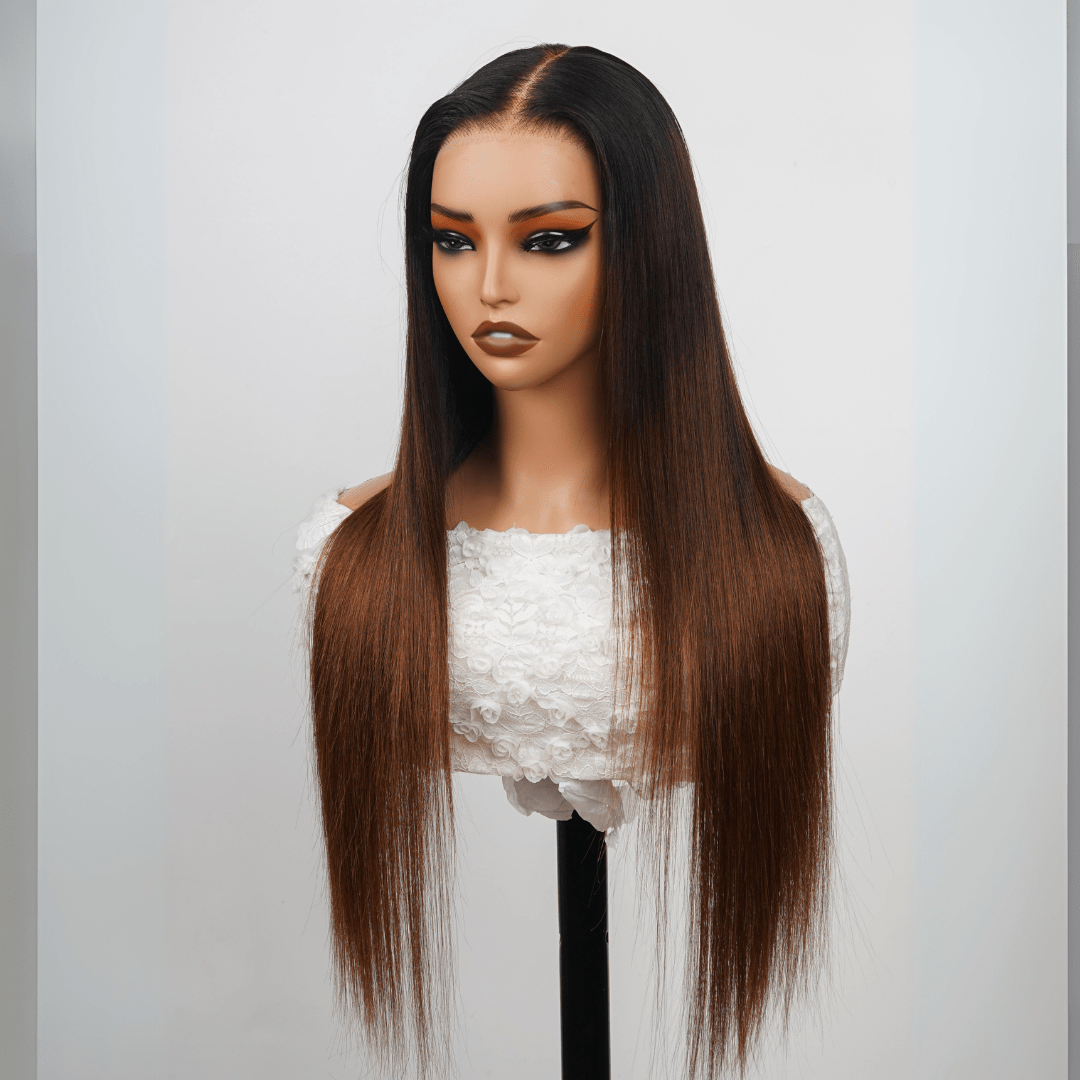 24 Hours Shipping Brown Straight Glueless Wigs T1B/2/4 Ombre 13X4 Lace Front Wig Human Hair Pre Plucked - GeetaHair