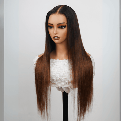 24 Hours Shipping Brown Straight Glueless Wigs T1B/2/4 Ombre 13X4 Lace Front Wig Human Hair Pre Plucked - GeetaHair