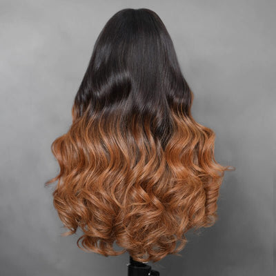 Geeta 7x5 Glueless Lace Body Wave Wig Chestnut Brown Ombre Highlight Color Invisi Drawstring Put on and Go Wig - GeetaHair