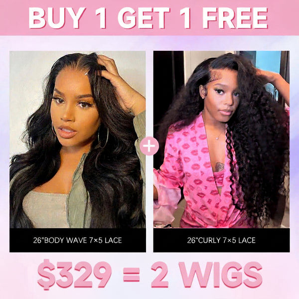 [US Shipping Addresses Only] $329 = 2 Wigs | Geeta Bogo Sale 26” Body Wave + 26” Curly Wig 180% Density Flash Sale