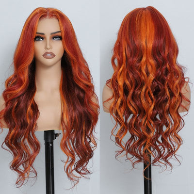 Highlight Red Ginger Body Wave Human Hair Wigs 180% HD Lace Frontal Wig Pre Plucked Glueless Wavy Lace Wigs For Women - GeetaHair