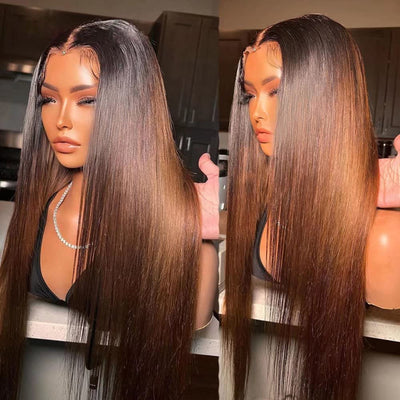 Geeta Brown Straight Glueless Wigs T1B/2/4 Ombre 13X4 Lace Front Wig Human Hair Pre Plucked - GeetaHair