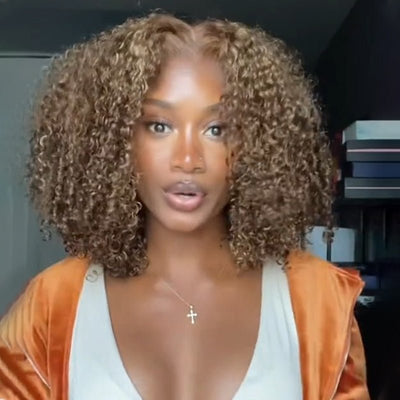 Luxury Designer Series Elegant 180% Density Curly Brown Bob Wig Brazilian Virgin Human Wigs with 4x4 Lace for Women Natural Hairline Wigs - GEETA HAIR - GeetaHair