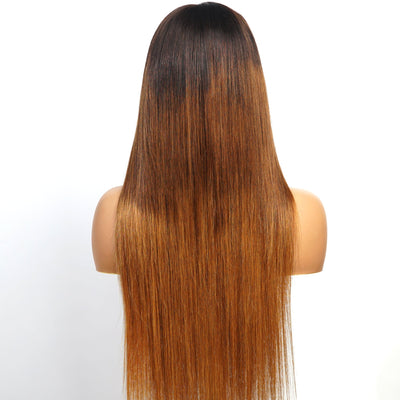 Long Straight Brown Ombre Blonde Wigs With Black Roots Human hair Wigs For Women And Girls - GeetaHair