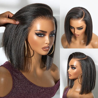 Geeta 7x5 Lace Yaki Straight Glueless Put On And Go Short Bob Wig 13x4 Lace Frontal Invisi Drawstring Flash Sale - GeetaHair