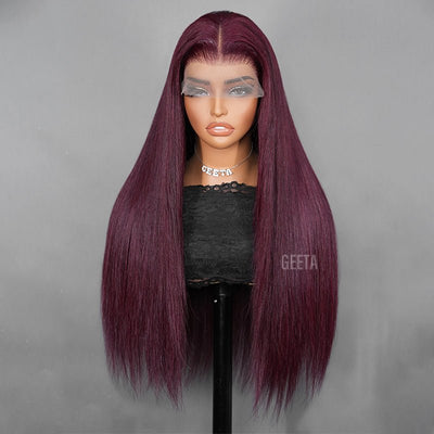 Geeta Straight 7x5 Lace Glueless Wig Burgundy Cherry 99J Color Invisi Drawstring Human Hair Wigs - GeetaHair