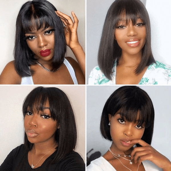 $98=2 Wigs | Geeta 10 Inch Blace Bob Straight Wig With Bangs and Pixie Cut Glueless Wig Bogo Sale - GeetaHair