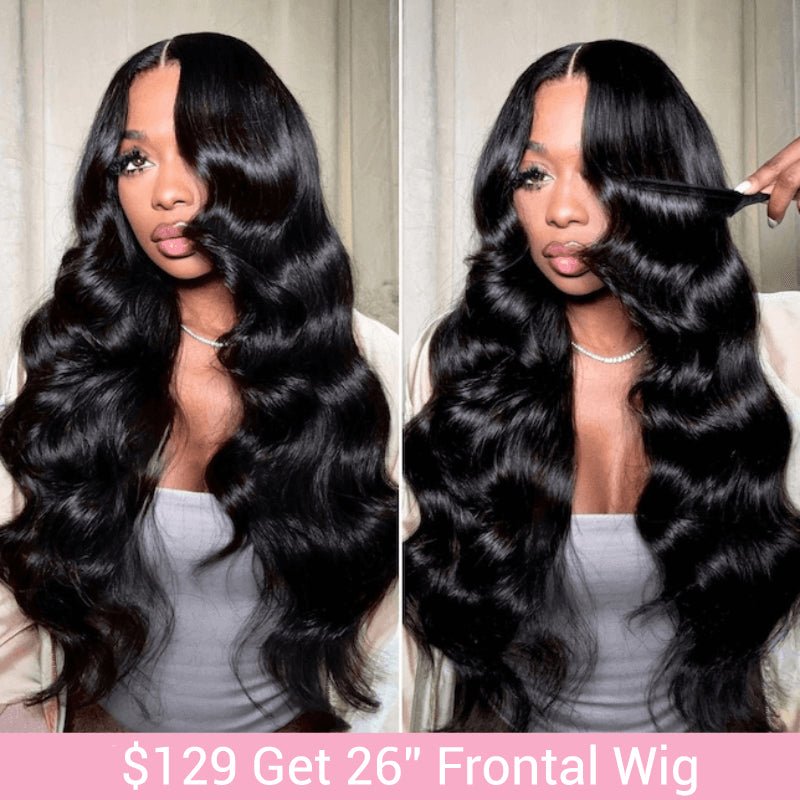 $129=26inch 13x4 Lace Frontal Wig Body Wave 200% Density invisi Drawstring Human Hair Flash Sale - GeetaHair