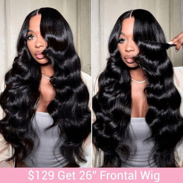 $129=26inch 13x4 Lace Frontal Wig Body Wave 200% Density invisi Drawstring Human Hair Daily Deal