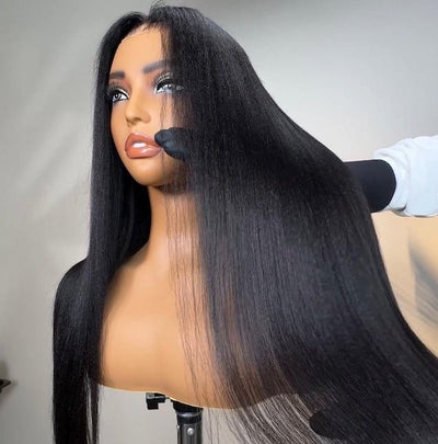 Geeta 13x4 Pre Everything Yaki Straight Lace Frontal Put On And Go Invisi Drawstring Human Hair Wig - GeetaHair