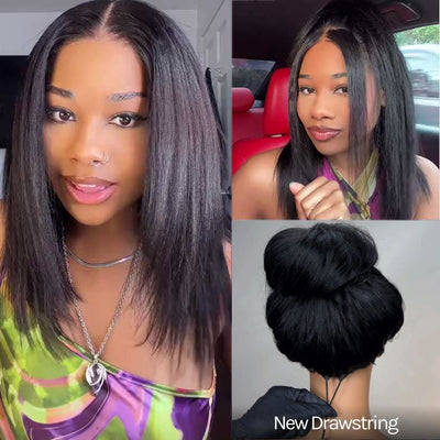 Geeta 7x5 Lace Yaki Straight Glueless Put On And Go Short Bob Wig 13x4 Lace Frontal Invisi Drawstring Flash Sale - GeetaHair