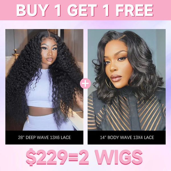 [Limited Stock] $229 = 2 Wigs | Geeta Bogo Sale 28” Deep Curly + 14” Body Wave Wig 13×4 Lace Flash Sale