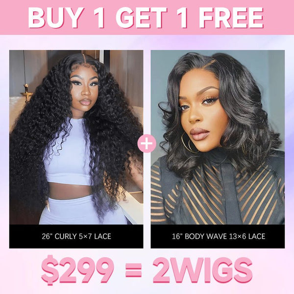 [USA Shipping Address Only] $299 = 2 Wigs | Geeta Bogo Sale 26” Curly 5×7 Lace + 16” Body Wave 13×6 Lace Wig Flash Sale