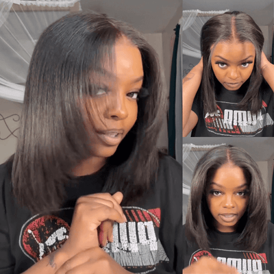 Geeta 7x5 Lace Yaki Straight Glueless Put On And Go Short Bob Wig 13x4 Lace Frontal Invisi Drawstring Flash Sale - GeetaHair