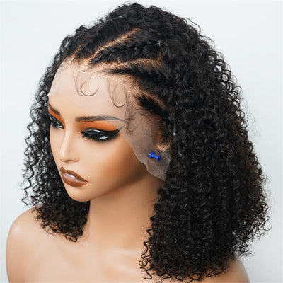 Braided Kinky curly Human Hair HD Lace Front Wig Glueless Curly Wigs For Woman - GeetaHair