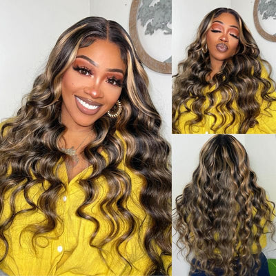 Balayage Highlight Lace Front Wig Body Wave Glueless Human Hair Wigs 180% Density - GeetaHair - GeetaHair