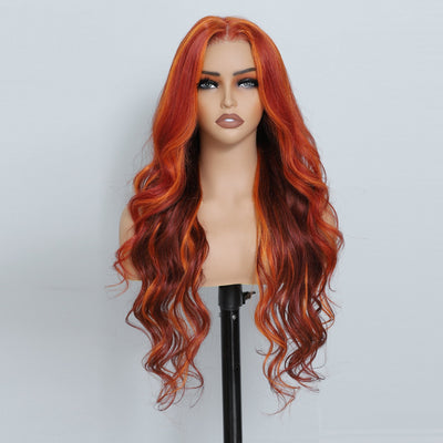 Highlight Red Ginger Body Wave Human Hair Wigs 180% HD Lace Frontal Wig Pre Plucked Glueless Wavy Lace Wigs For Women - GeetaHair