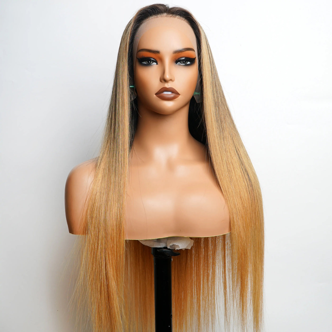 Luxury Designer Series Honey Blonde Straight 13x4 Lace Front Wig Dark Roots Ombre Blonde Wigs 180% Density - GeetaHair