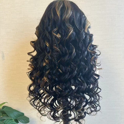 Higligh Blonde Glueless Wigs 13x4 Loose Body Wave Lace Front Curtain Bangs Human Hair Wigs 250% Density - GeetaHair